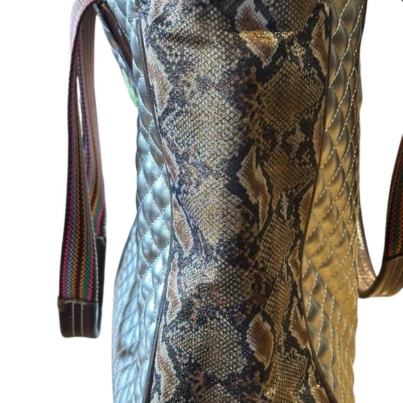Consuela Women’s Quilted Gold Tote with Embroidered Floral & Logo Snakeskin End - Picture 3 of 11